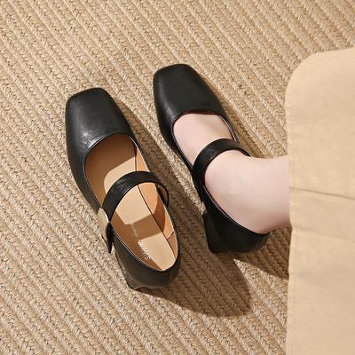 Туфли на высоком каблуке с квадратным носком для женской весенне-осенней новой моды, с открытым верхом, на толстом каблуке, с ремешком с пряжкой в один ремешок, туфли-лодочки на высоком каблуке для женщин