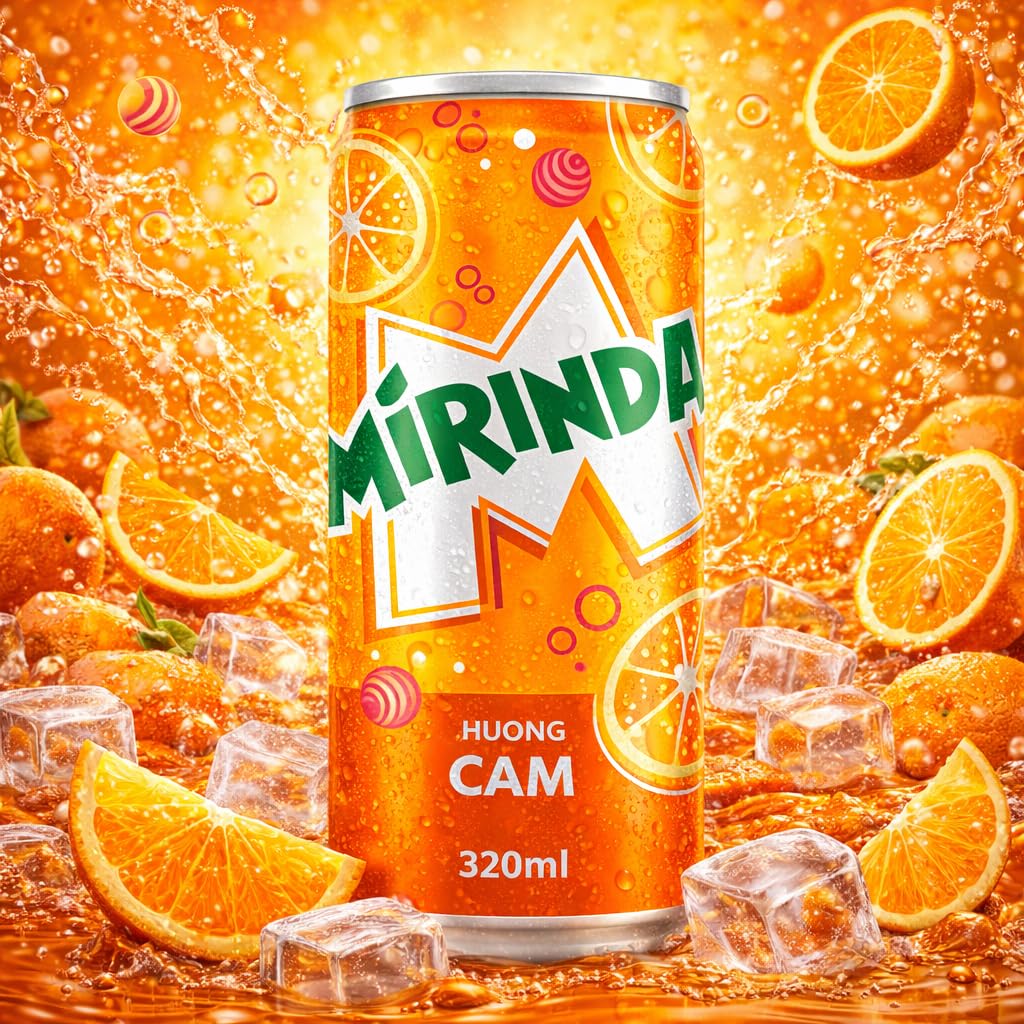 Mirinda Hương Cam Газированный безалкогольный напиток со вкусом апельсина (Пакет из 3) 320 мл Банка от COUGAR, Освежающая Газированная Цитрусовая Содовая, Сладкий и Терпкий Игристое Напиток