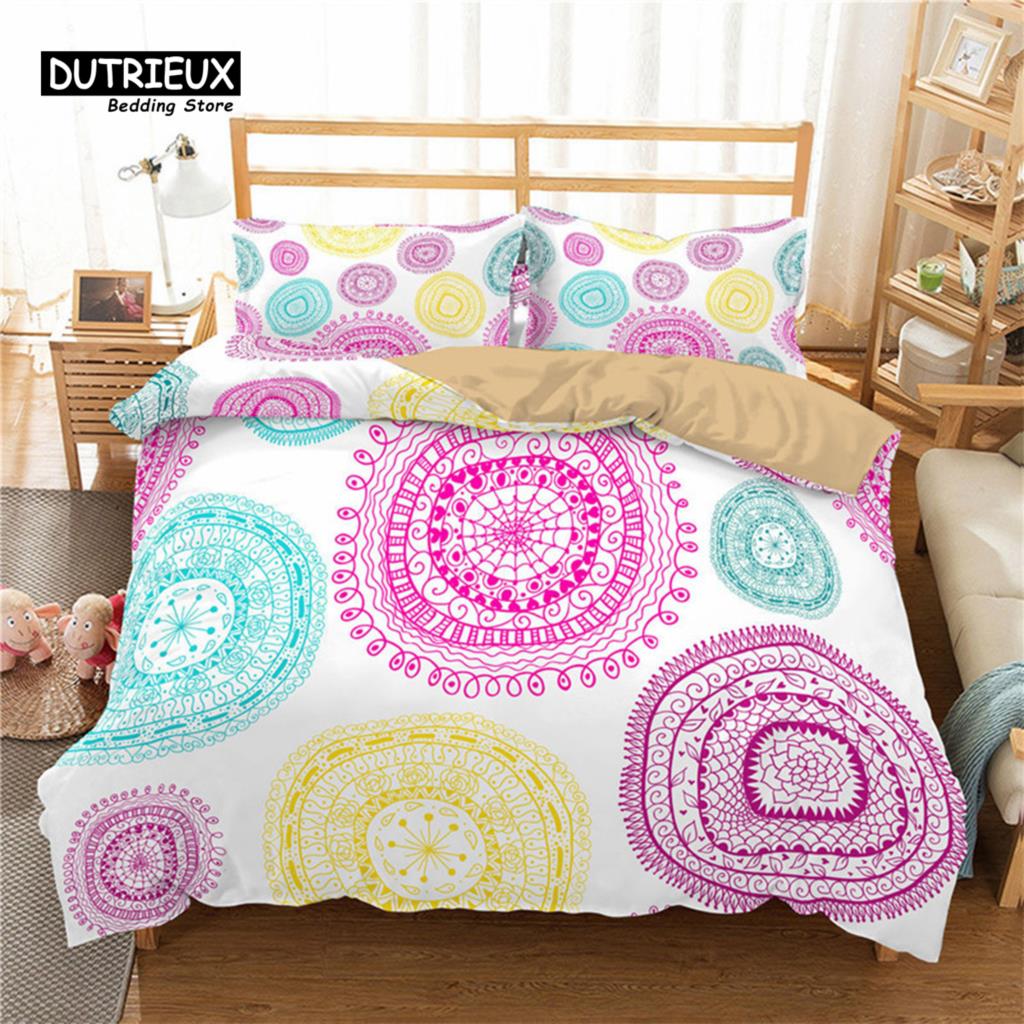 Bohemian Mandala Duvet Cover Set King Queen Size 2/3Pcs Hippie Bedding Set Polyester Indian Ethnic Floral Quilt Cover Pillowcase