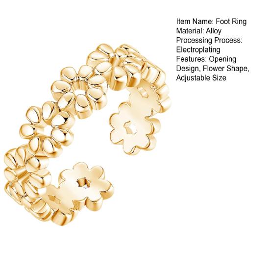 Foot Ring Comfortable Alloy Joint Ring with Exquisite Flowers Adjustable Opening Design Electroplated Toe Ring