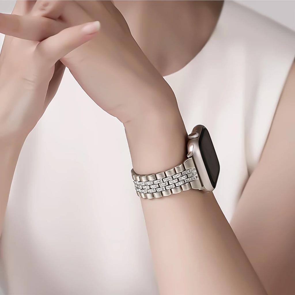 Металлический браслет с бриллиантами для Apple Watch Ultra 3/2 49 мм Серии 11 10 9 8 7 6 5 SE Женский роскошный ремешок для Iwatch 38 40 42 44 45 46 мм