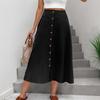 Women's Half Length Skirt With Front Button, Summer Casual Elastic Waist, Pocket A-line Half Length Skirt