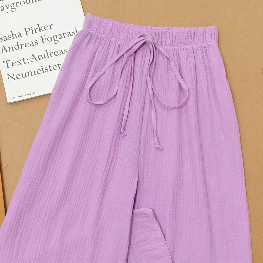 Textured Elastic Waist Pleated Wide-Leg Pants - Comfortable, Casual, Versatile, Slimming Women's Style