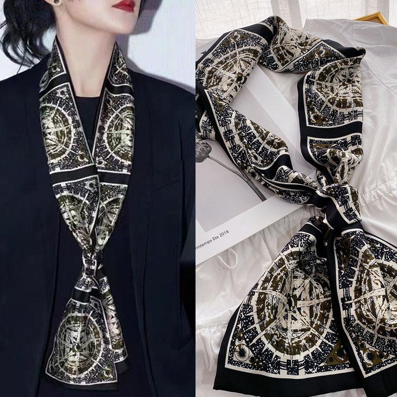 New Small Long Silk Scarf Women Tie Bag Headband Horse Printing Hairband Scarves Korean Style Neckerchief Ribbon Luxury Brand
