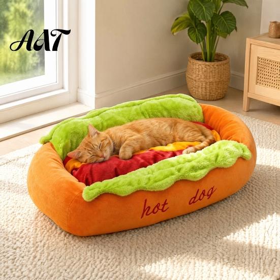 Non Slip Dog Bed for Tile Floors Hot Bed, Cute Cozy Snuggle Removable Washable Pad, Funny Durable Pet Furniture Home Bun Plush Small Dogs Cats