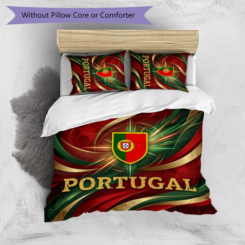Portugal Football Printed Bedding 3 Piece Set Cozy Breathable Bed Cover Set as Housewarming Holiday Gift