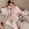 Autumn new cotton cardigan lace round neck bright girl series long sleeves trousers homewear women's cute pet paradise