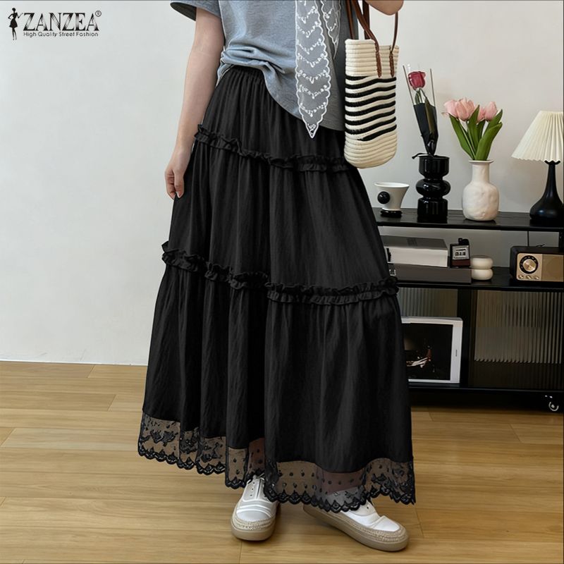 ZANZEA Женские повседневные свободные летние длинные юбки с эластичной резинкой на талии