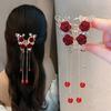 Ретро Красный бархат Роза Бабочка Коготь Роскошные Стразы Кисточка Заколка Для Волос Краб Заколки Для Женщин Аксессуары Для Волос Французский Головной Убор