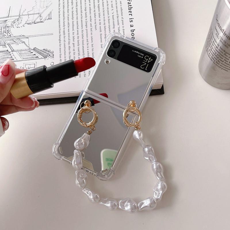 Роскошный браслет-цепочка со стразами, зеркало для макияжа, чехол для Samsung Galaxy Z Flip 4 Z Flip 3 Flip3 Zflip 5g, противоударный чехол