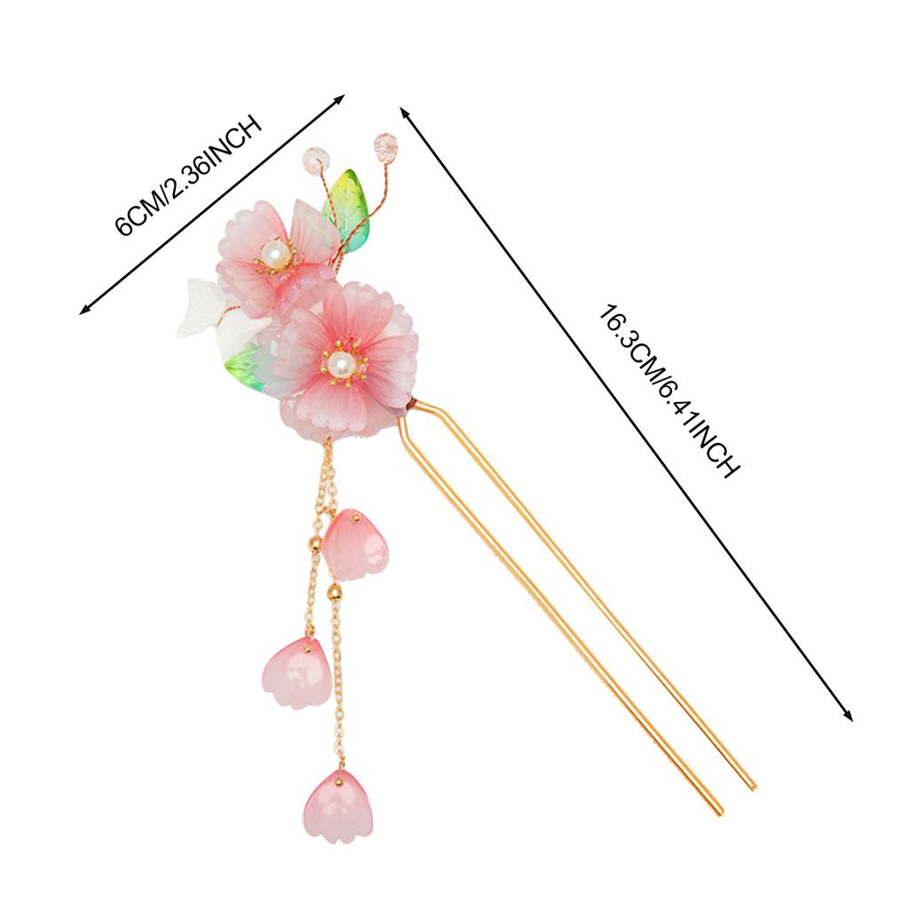 Elegant Chinese Style Hair Accessories Vintage Spring Flower Element Hairpins Light Luxury Tassel Hair Stick For Women Girls