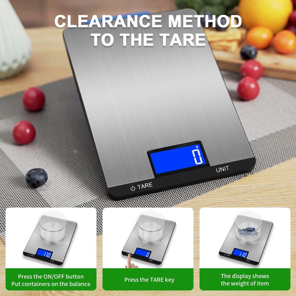 Цифровые кухонные весы FODWET с большой платформой - 22 фунта/10 кг Прецизионные кухонные весы с точностью 1 г и функцией тары, Многофункциональные