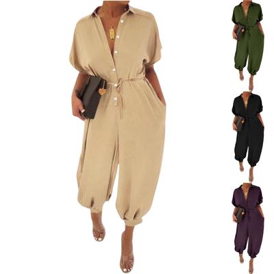 Женский летний комбинезон с коротким рукавом, повседневный, комфортный, свободный комбинезон