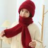 Women Thickened Beanie Caps Woolen Hat Scarf Set Solid Color Winter Plush Knitted Fleece Lined Hats