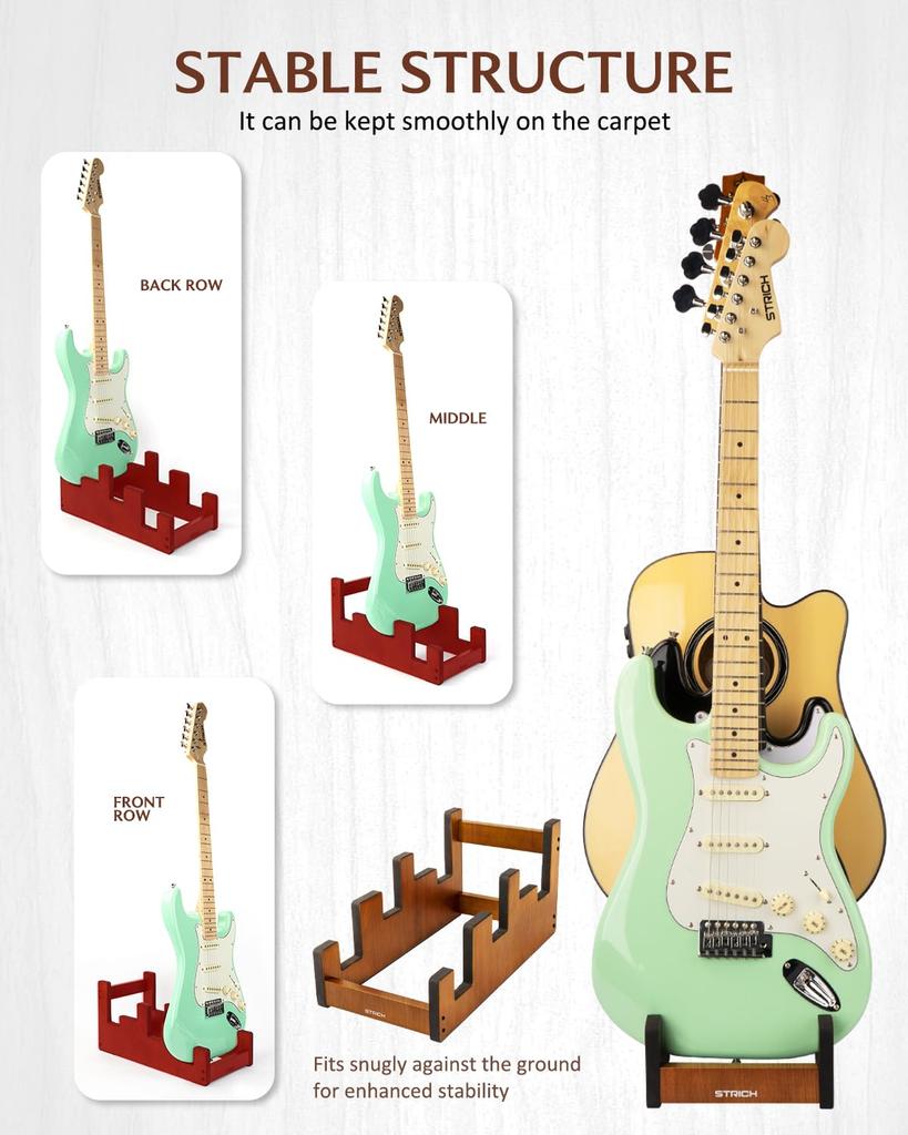 STRICH Wooden Guitar Front Mahogany Color for and Stage Use 2 Electric and 1 Acoustic L-2E1AM Floor-Mounted Stand, 3-Guitar Stand, Display,