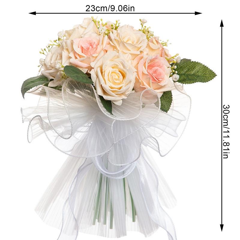 23/30cm White Artificial Roses Bride Bouquet Flowers With Ribbon Romantic Wedding Party Decoration DIY Bridal Floral Bouquets
