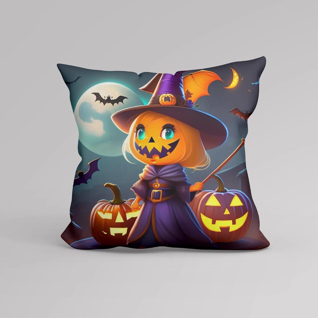 Office Sofa Cushion Cover Cartoon Witch Pumpkin Halloween Pattern Pillow Cover Luxury Home Decor Cushion Cover