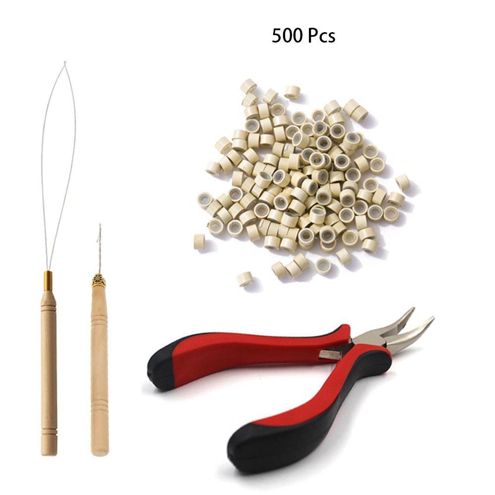 Hook Needle 500pcs Micro Ring Beads Crochet Hook Micro Beads Plier for Hair Extensions