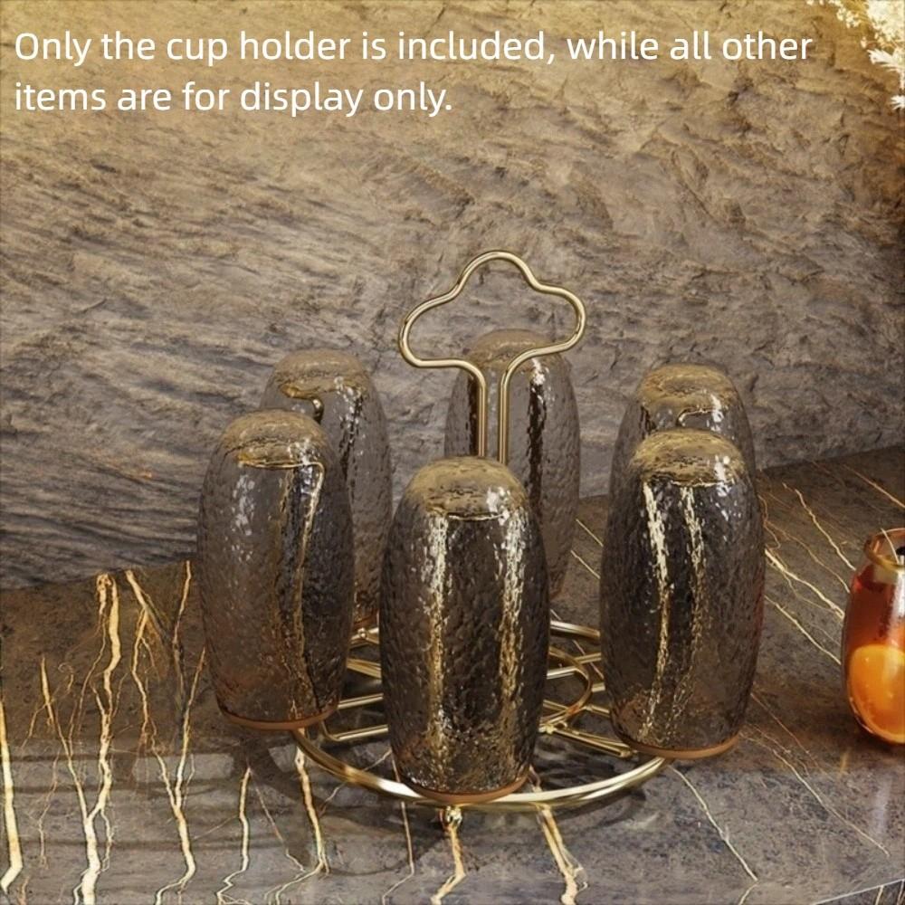 360° Rotation Cup Holder with Water Drain Tray Gold Glass Cup Storage Rack Mug&Cup Organizer Bar