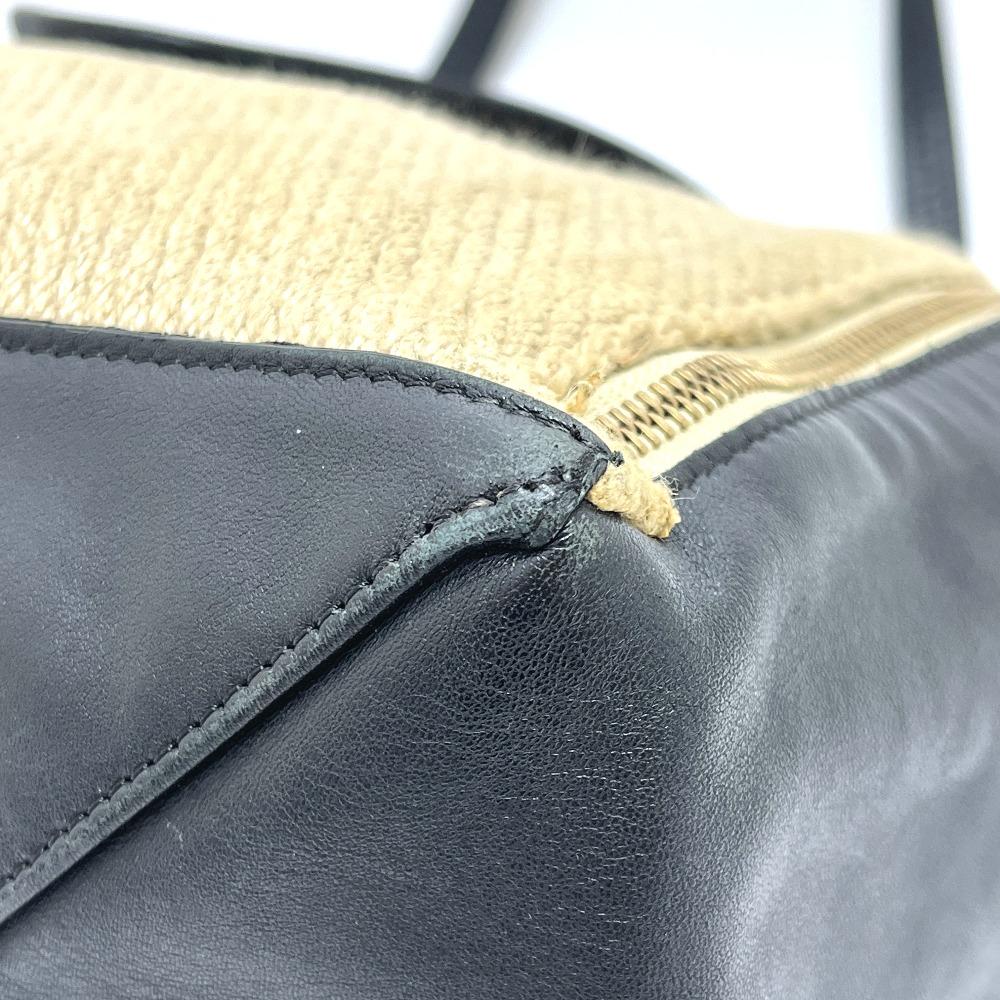 CELINE Kaba Gazette Bags Hand Bag Tote Bag hemp / Leather Beige/Black