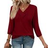 Womens 3/4 Sleeve Daily Weekend V Neck Casual Printed Tshirts Loose Fit Pleated Tees Button Down Shirts