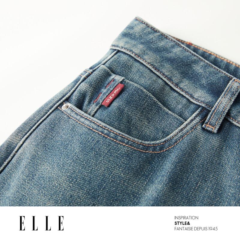ELLE Women's Retro High-Waist Wide-Leg Jeans