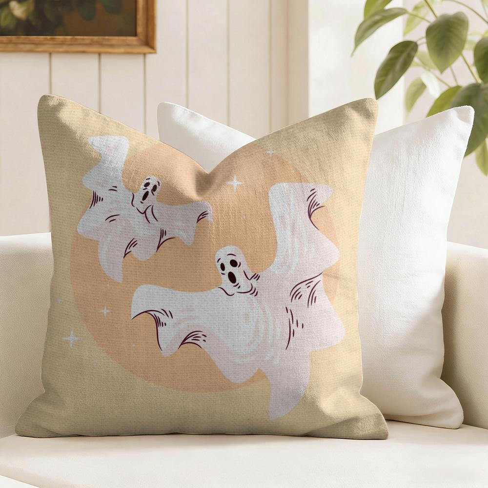 Halloween Spooky Ghost Cushion Cover Eco Linen Pillow Case DoubleSided Print Breathable Durable Zipper Home Decor Gift