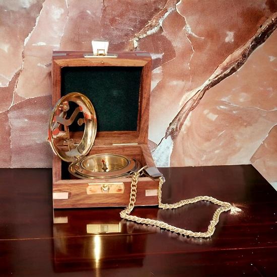 Латунный солнечный компас с деревянной коробкой, латунные медные солнечные часы