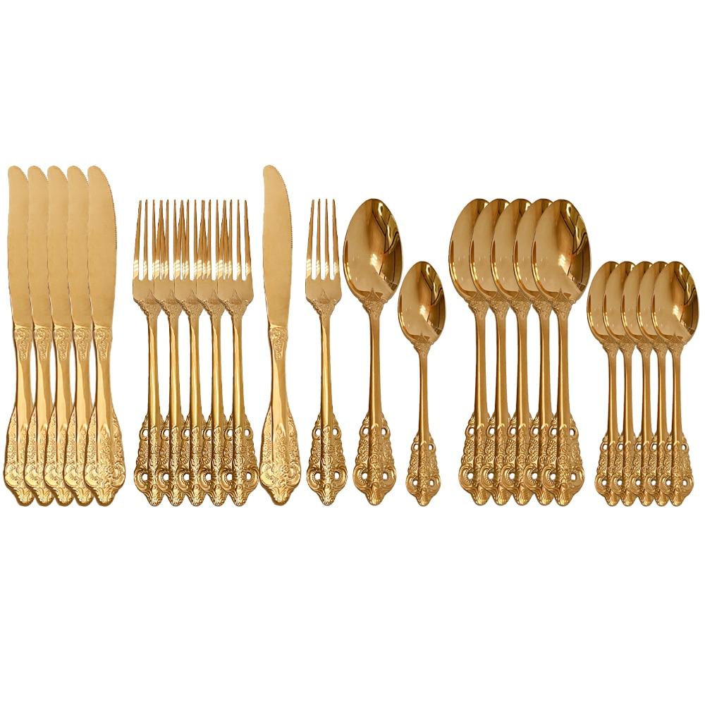 Роскошный набор столовых приборов из розового золота из 24 предметов, нержавеющая сталь, набор столовых приборов, нож, вилка, ложка, набор столовых приборов в западном стиле для 6 персон