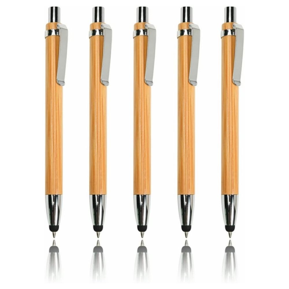 Bamboo Sustainable Pens Black Ink Stylus Touch Pen Упаковка из 5 шариковых ручек для офиса