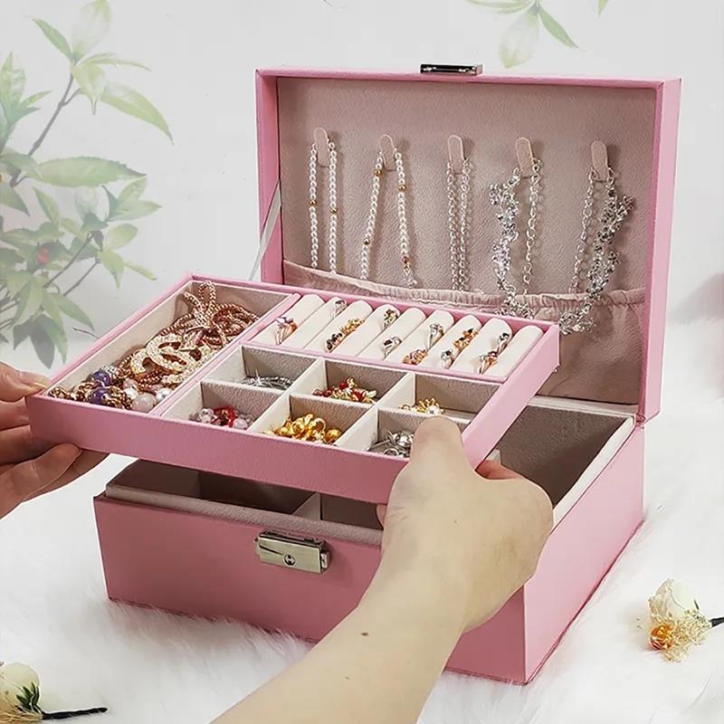 Двухслойная бархатная шкатулка для драгоценностей, кожаная большая вместительная европейская шкатулка для хранения ювелирных изделий, большой космический держатель для ювелирных изделий, подарочная коробка