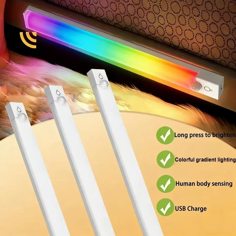 RGB Подсветка для шкафа, светодиодная лампа со встроенным аккумулятором Type-C и датчиком движения для кухни, гардероба, кладовки, шкафа, для внутреннего освещения дома, декор