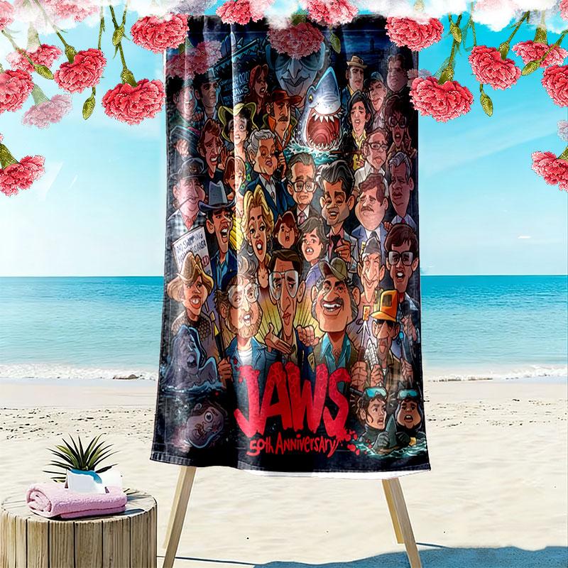 Jaws Print Beach Towel, Large Soft Quick Dry Towel for Beach Camping Swimming