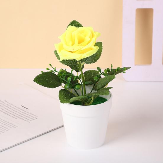 Искусственная Роза в Горшке Настольная Искусственная Роза Бонсай Многоразовая Искусственная Роза в Цветочном Горшке для Домашнего Офисного Декора Реквизит для Фотографии