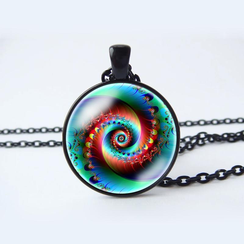 Ожерелье со спиралью Фибоначчи и фрактальной сакральной геометрией, ювелирные изделия со спиралью Фибоначчи и фрактальной сакральной геометрией, кулон со спиралью Фибоначчи и фракталом