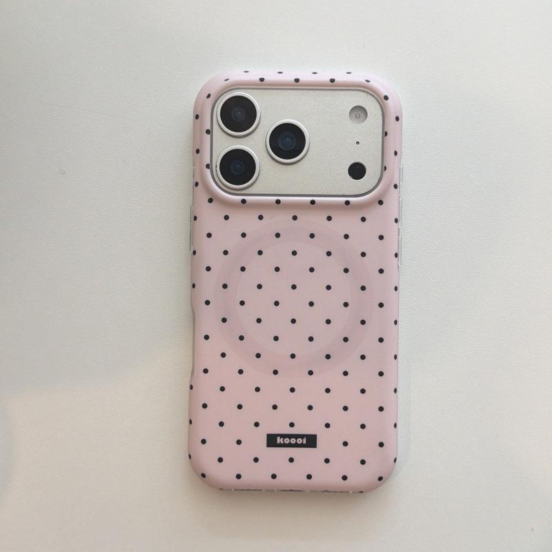 Магнитный чехол iPhone 17 ProMax в горошек, матовый, подходит для iPhone 15/14/16P, однотонный, на весь экран, женский дизайн