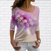 Women's Floral Theme Painting Long Sleeve T-shirt Floral Print V Neck Basic Tops / 3D Print