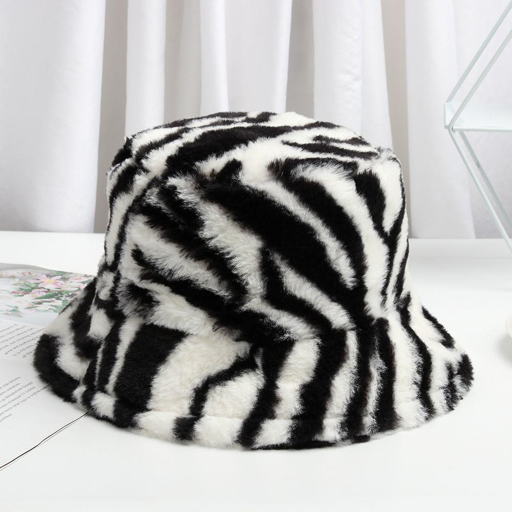 Outdoor Women Multicolor Rainbow Casual Soft Warm Faux Fur Bucket Hat Cloche Hats Fisherman Cap