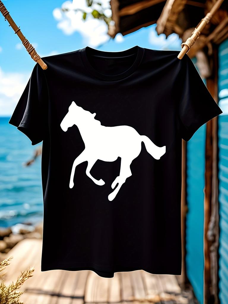 Classic Crew Neck - Minimalist Elegant Horse Graphic Tee T-shirt