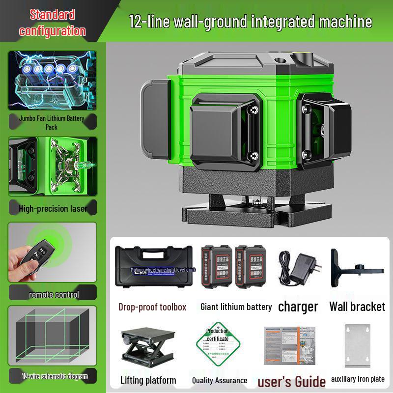 Green Light Laser 8/12/16 High-Precision Infrared Level for Walls/Floors