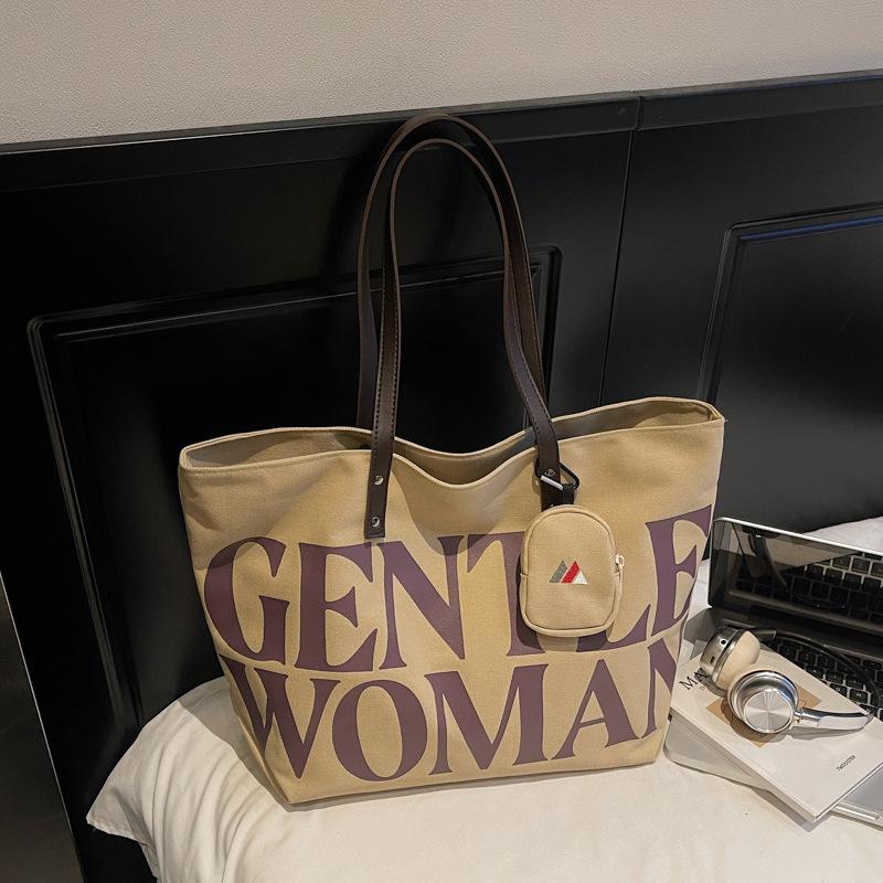 2025 Осень Новая Модная Простая Сумка-Тоут Корейская Нишевая Сумка-Тоут с Буквами Сумка-Шоппер для Поездок Большой Вместимости Сумка на Плечо