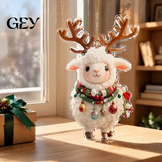 Christmas Tree Hanging Supplies Cute Animal Ornament, 2D Flat Sheep Dog Double-Sided Shaped Ornaments Acrylic Xmas Decoration for Lovers Colorful