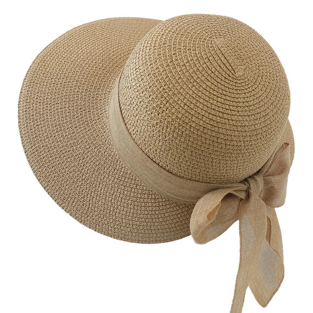 Hollow Out Straw Weaving Beach Hat Breathable Foldable Bucket Hat Bow Fisherman Cap Spring