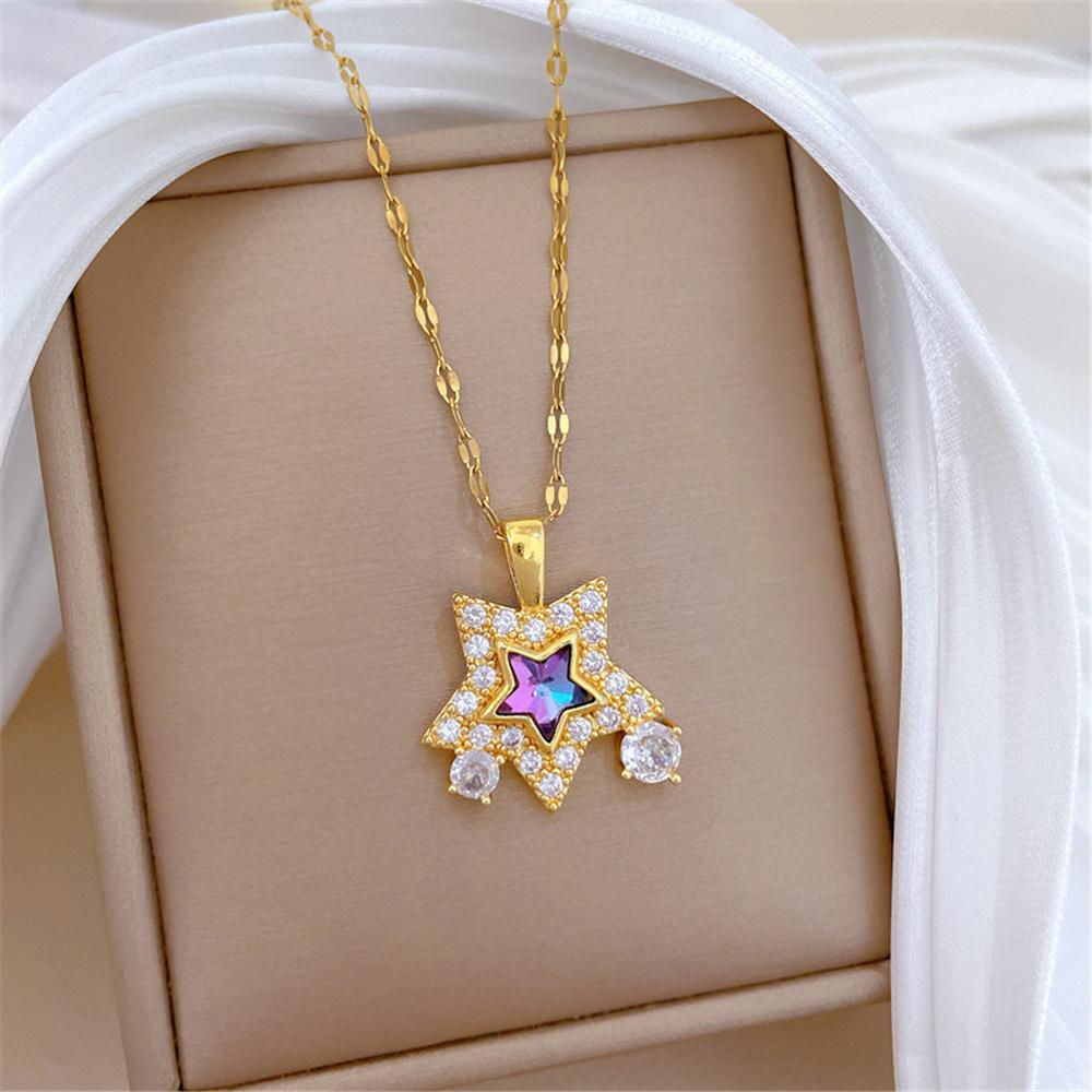 Cute Charm Female White Zircon Stone Star Round Pendant Necklace Gold Color Wedding Jewelry For Women
