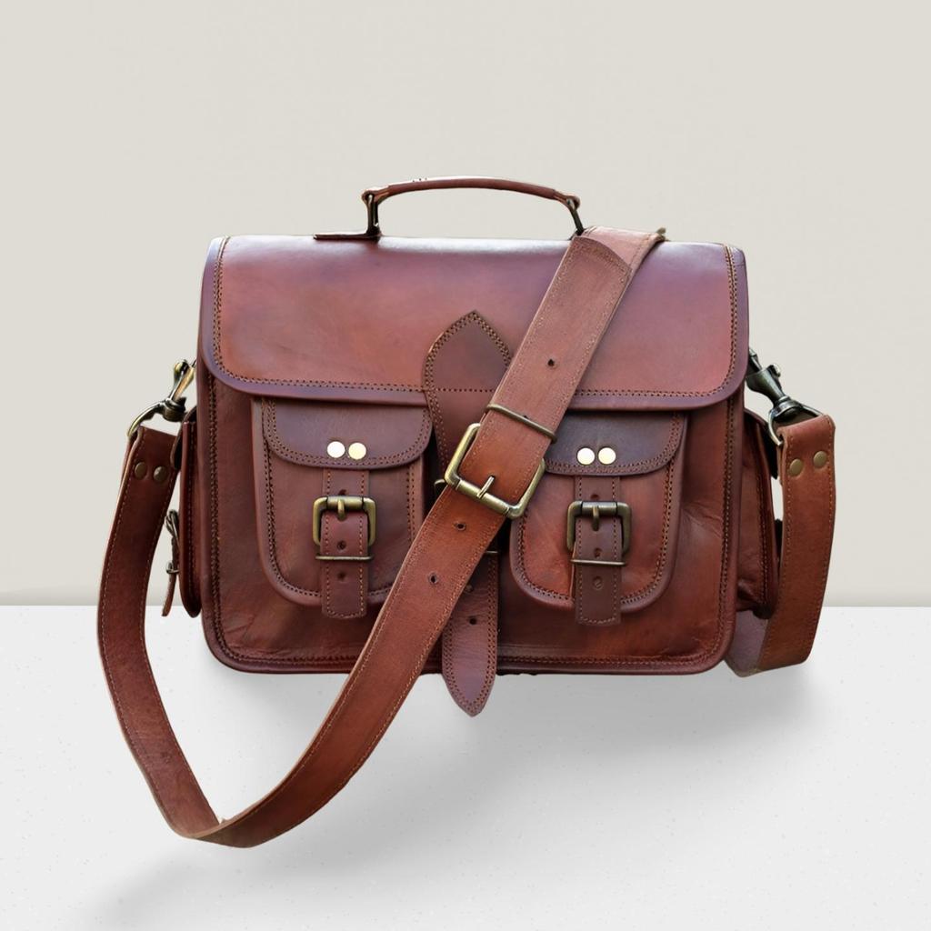 Retro Men's Brown Large Leather Laptop Bag Messenger Briefcase Satchel Shoulder