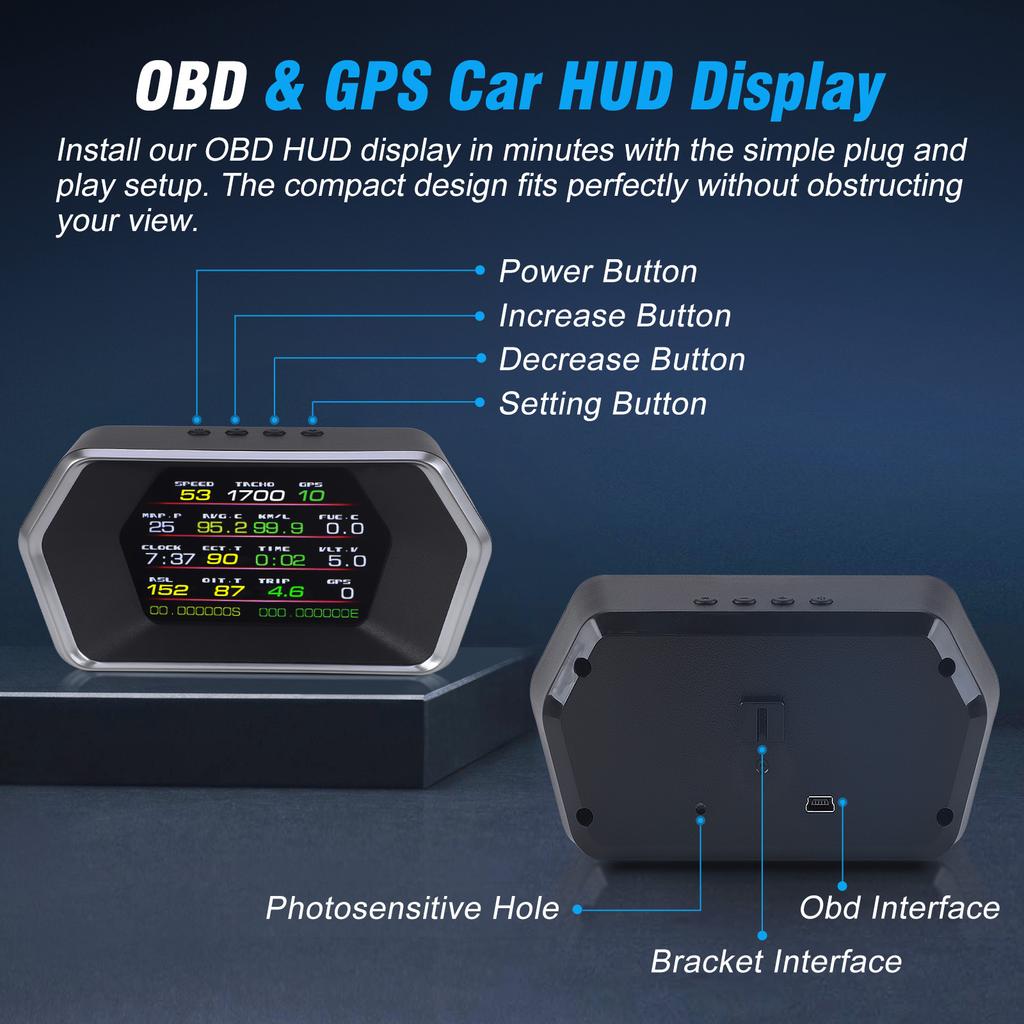 OBD2 GPS Проектор бортовой диагностики Автоэлектроника Цифровой Head Up Display Smart P17 Для HUD Предупреждение о превышении скорости Компас