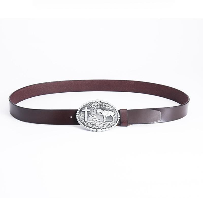 Ремень Western Cowboy Horse Cross из цельной коровьей кожи в винтажном стиле