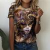 Female Art T-shirt with Mysterious Purple and Gold Mask, Artistic, Casual, Fashionable, Comfortable, Summer Short Sleeved