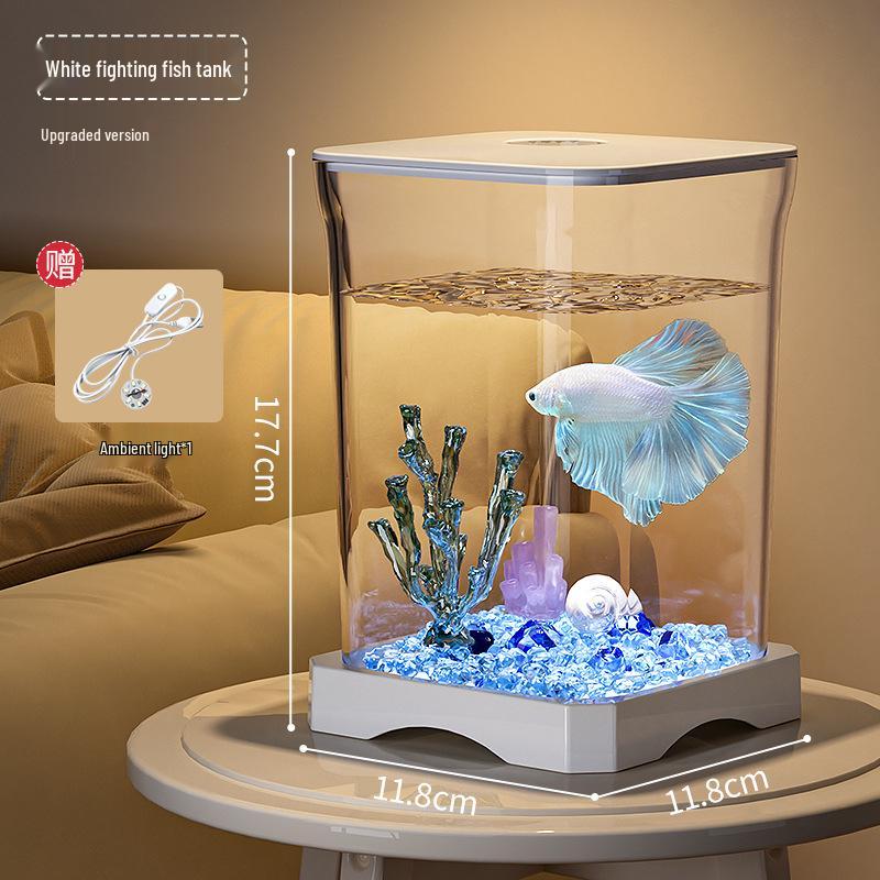 Creative Betta Fish Ecological Desktop Tank with Night Light Decoration.
