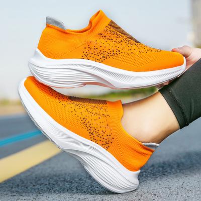 Женская обувь летняя повседневная дышащая эластичная беговая обувь из летучего трикотажа, носки-однопедальки, легкая спортивная женская обувь